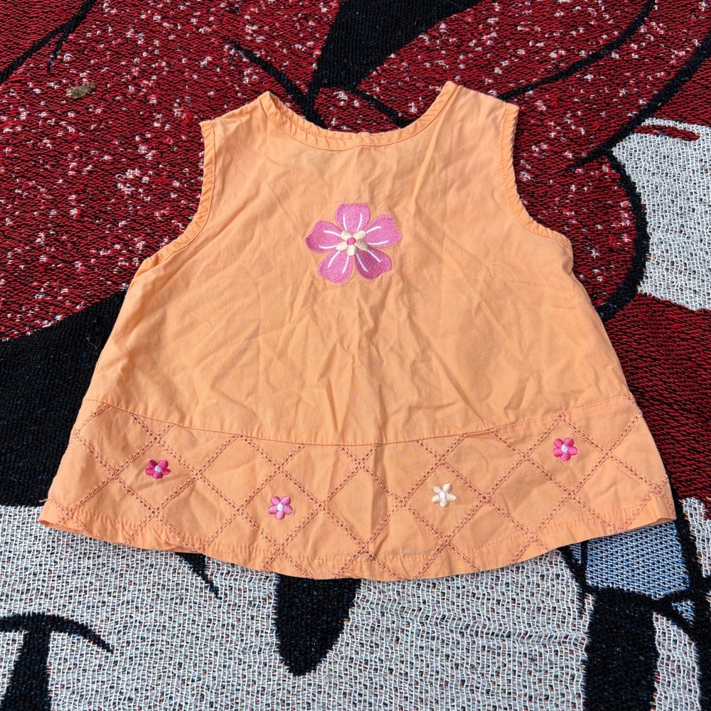 VINTAGE Y2K SIMPLY BASIC PEACH ORANGE EMBROIDERED FLOWER TANK TOP SIZE 2T